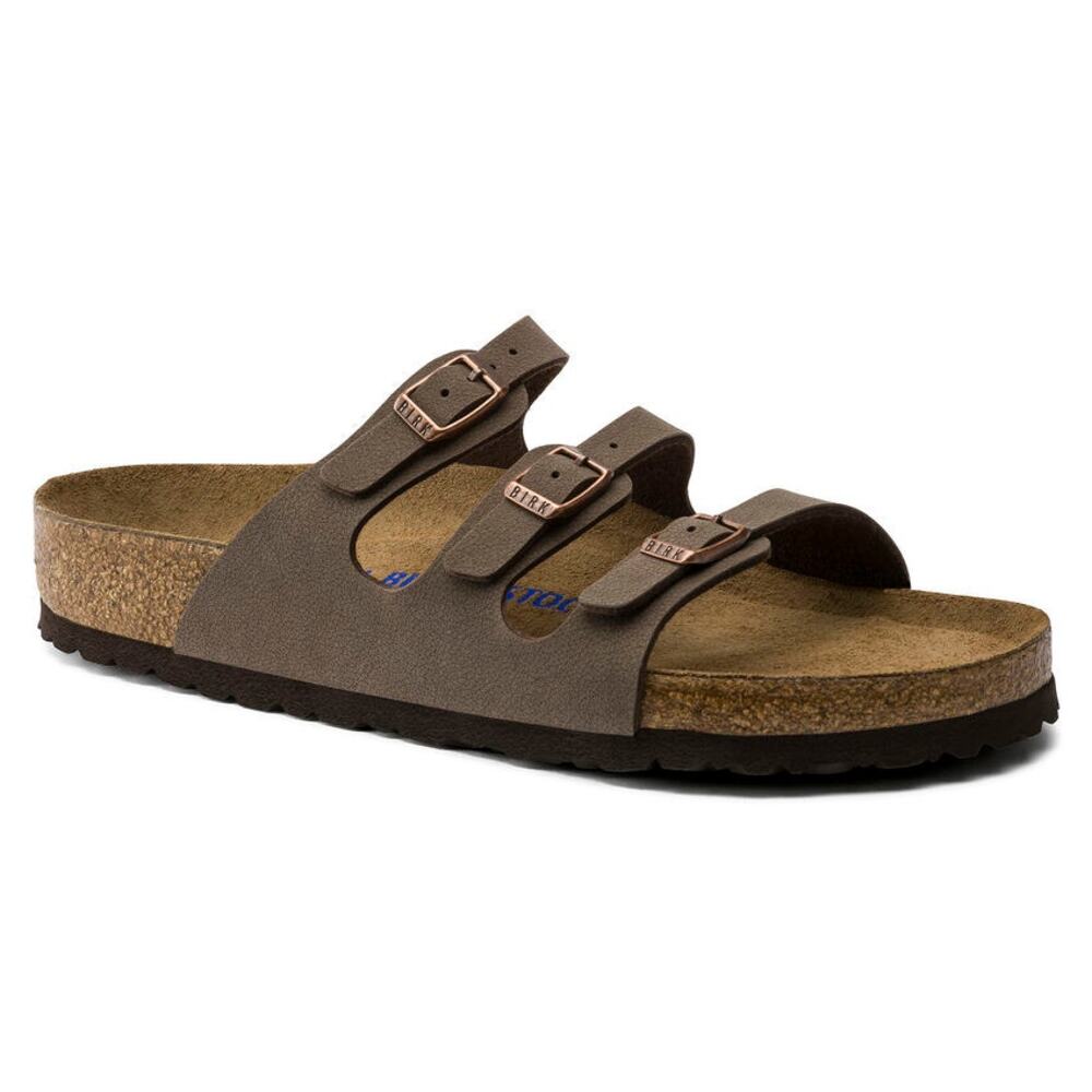 Birkenstock Florida Soft Footbed Sandals Three Straps Slip On Leather Brown 9